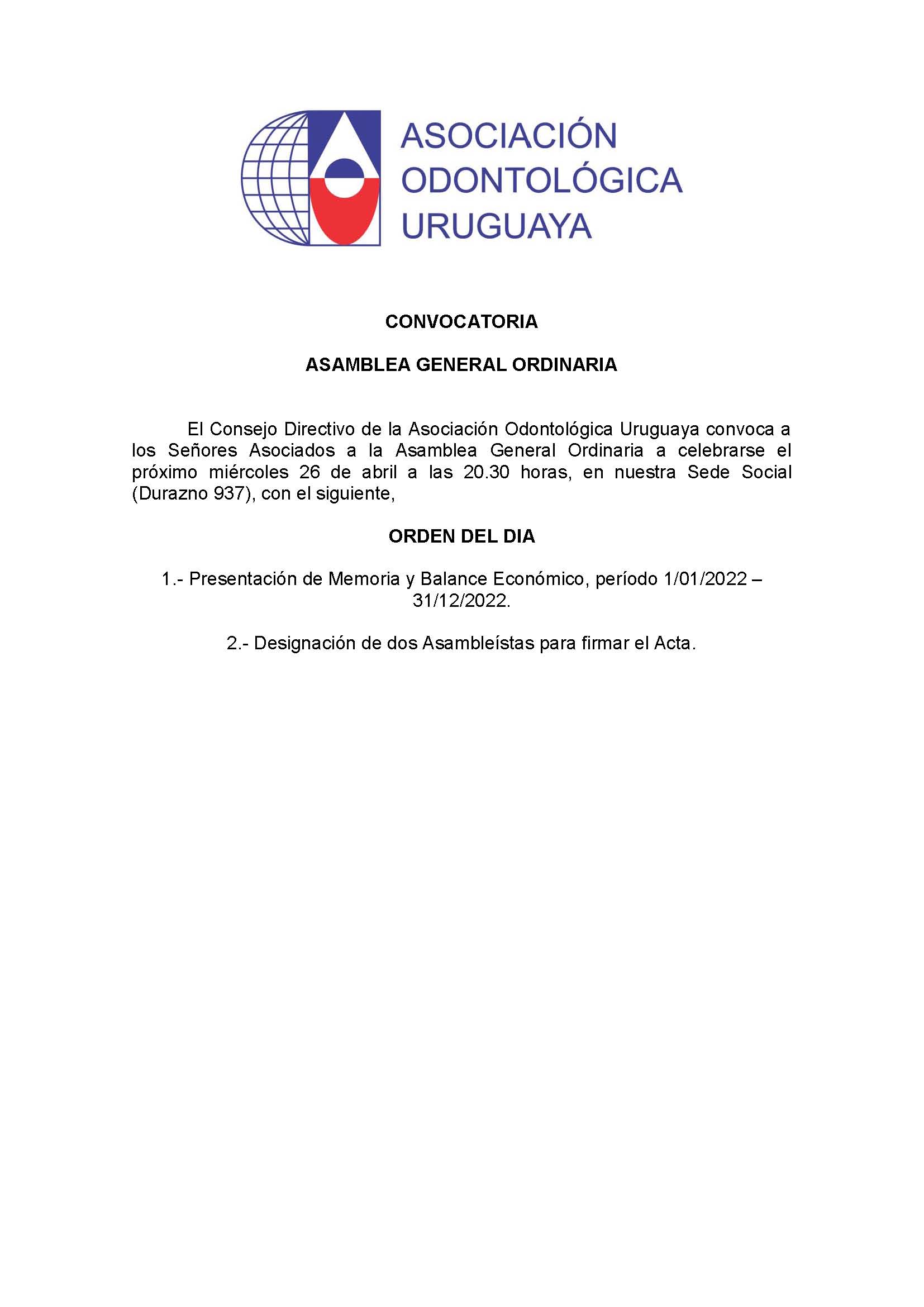 Llamado Asamblea ordinaria2022